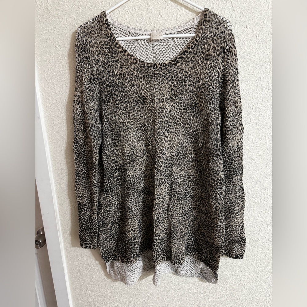 Chico's Black and Cream Leopard-Print Lightweight Sweater